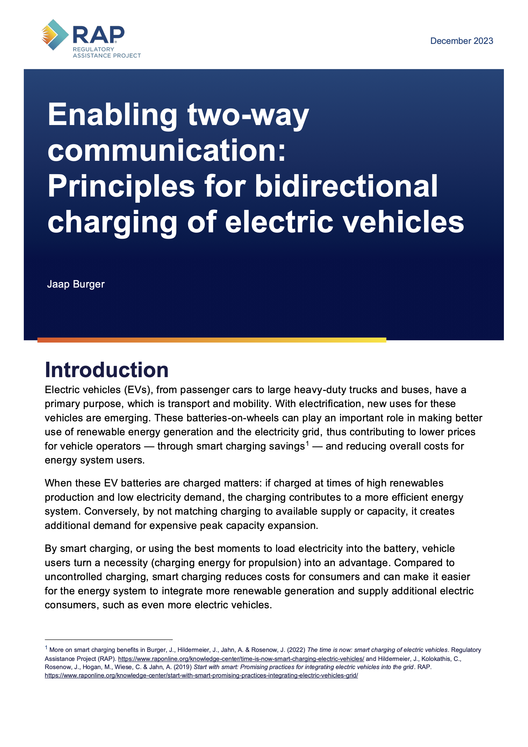 Enabling two-way communication: Principles for bidirectional charging of electric vehicles